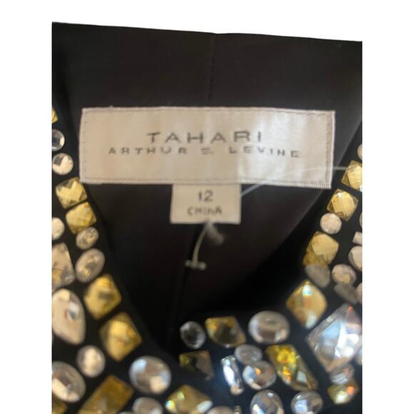 Tahari Arthur S. Levine Black Embellished Collar Open Front Jacket Size 12 - Picture 3 of 8